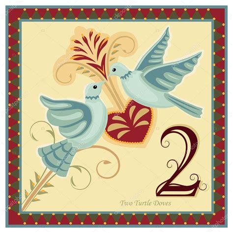 Two Doves With Flowers And The Number Two In Front Of Them On A Beige