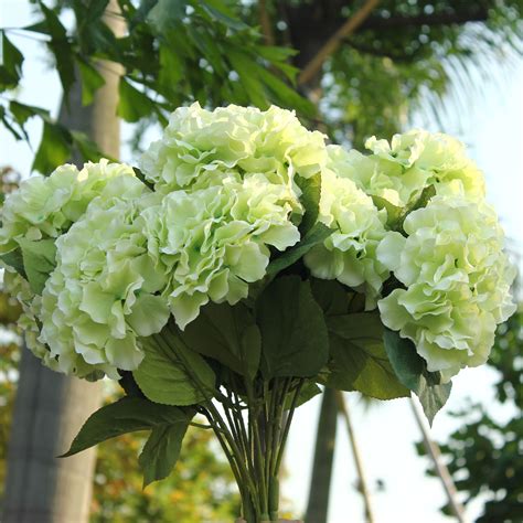 green artificial silk hydrangea 5 flower heads bouquet home wedding