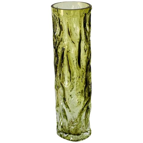 Tall Vintage Vibrant Moss Green Glass Tree Bark Vase By Ingrid Glas Circa 1970s At 1stdibs