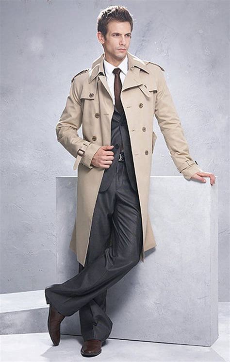 Mens Coat Trench Classic Double Breasted Long British Style British