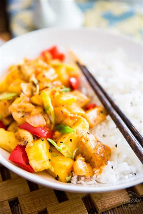 Add the chicken to the pan and season with salt and pepper to taste. Pineapple Chicken • The Healthy Foodie