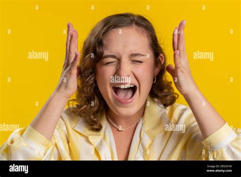 Young Woman Screams Yell Shout From Stress Tension Problems Feels