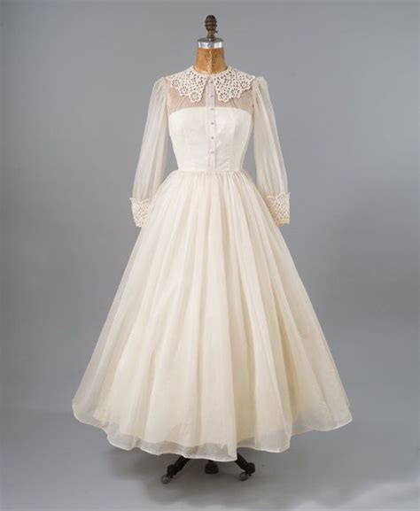 Long sleeve vintage plain blouse. Vintage Wedding Dress: 50s Bridal Gown, White Prom Dress ...