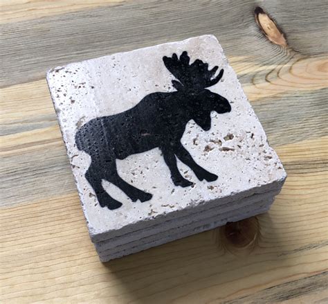 Moose Natural Travertine Tile Tumbled Stone Table Coasters Set Of 4