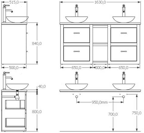 A Drawing Of A Bathroom Vanity With Two Sinks And A Counter Top Measurements For Each Sink