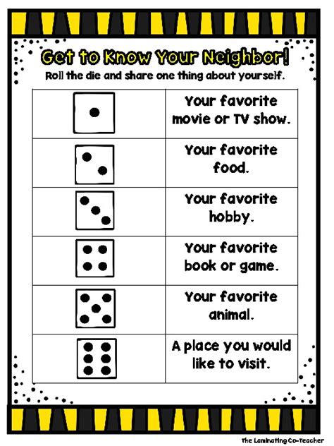 Get To Know You Dice Game By The Laminating Co Teacher Tpt