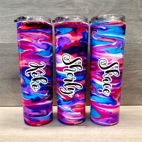 Apr 09, 2010 · i figure i can either remove the print with acetone and reprint with a pad printer (not likely given the amount if time we have) or i can use vinyl to produce an image and place it on the cup. Personalized Skinny Alcohol Ink Tumbler