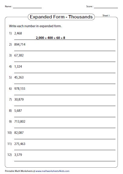 Standard And Expanded Form Worksheets