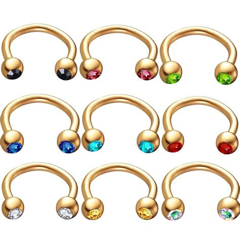 Tianci Fbyjs 10pcs Surgical Steel Crystal Hoop Nose Ring Piercing Ear Cartilage Daith Jewelry