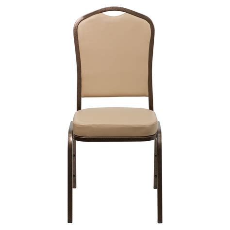 Leather swivel, ergonomic, and church seating, molding tabletops. Beige Vinyl Crown Back Stacking Banquet Chair Coppervein Frame
