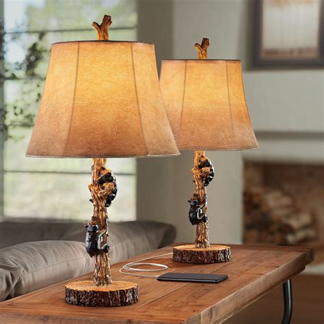 John Timberland Rustic Accent Table Lamps Set Of 2 With USB Charging