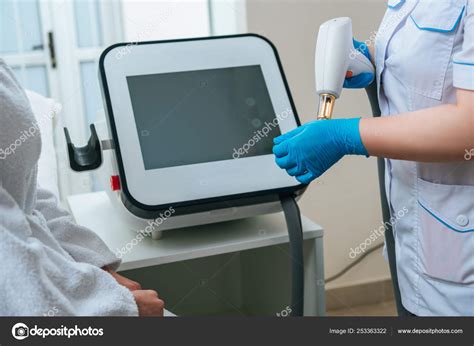 Cropped View Cosmetologist Laser Device Clinic Stock Photo By