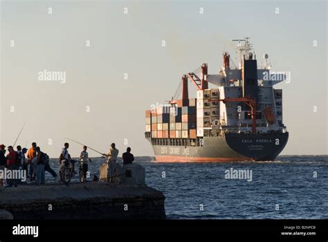 Cargo Ship Leaving The Port Of Havana Cuba During The Period Of Trade