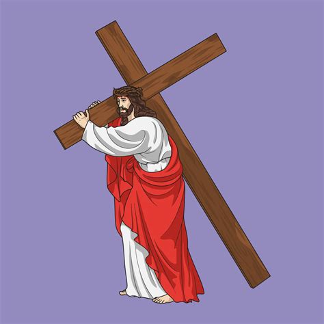 jesus cristo senhor dos degraus carregando a cruz colorida ilustração