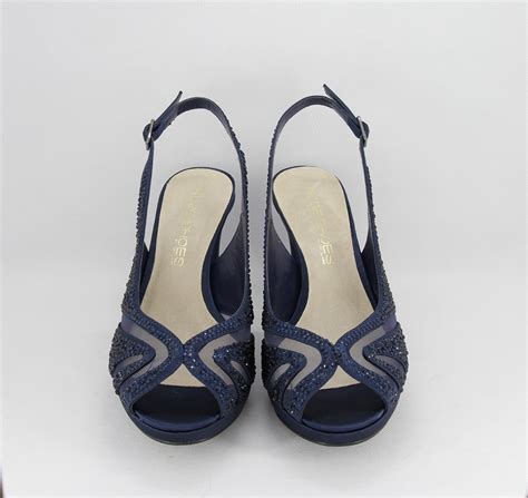 Sandalo Cerimonia Donna Elegante In Tessuto Blu Con Applicazione In