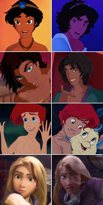 Disney Gender Bender Aladdin Esmerelda Ariel Rapunzel Disney Drawings Disney Gender