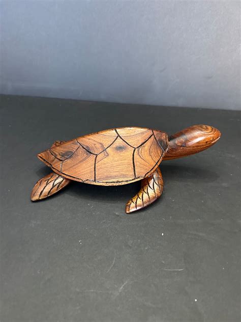 Iron Wood Carved Sea Turtle Sculpture Vintage From The 1970s Etsy