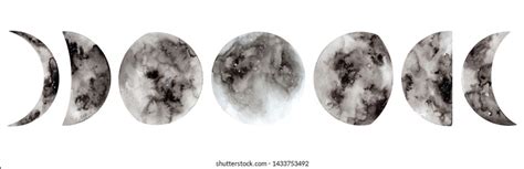 Hand Painted Watercolor Moon Phases Full Stock Illustration 1433753492