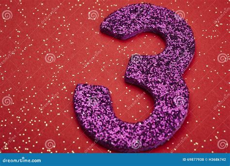 Number Three Purple Color Over A Red Background Anniversary Stock