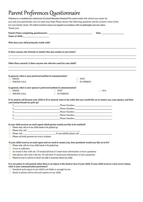 Top 6 Parent Questionnaire Templates Free To Download In Pdf Format