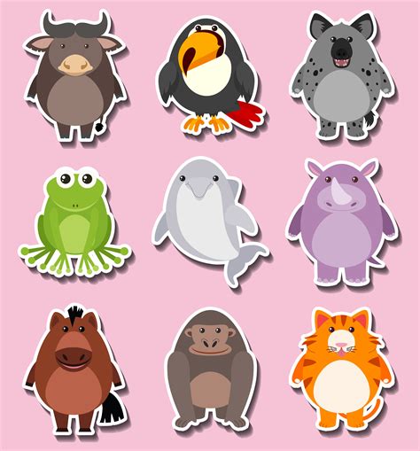 Sticker Design With Cute Animal Characters 430820 Vector Art At Vecteezy
