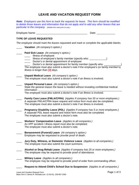 Leave And Vacation Request Form California Fill Out Sign Online