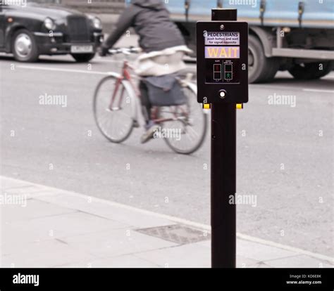 Pedestrian Crossing Traffic Sign With Push Button Stock Photo Alamy