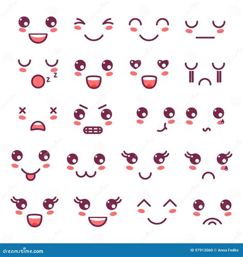 Kawaii Cute Faces Kawaii Emoticons Adorable Characters Icons Design