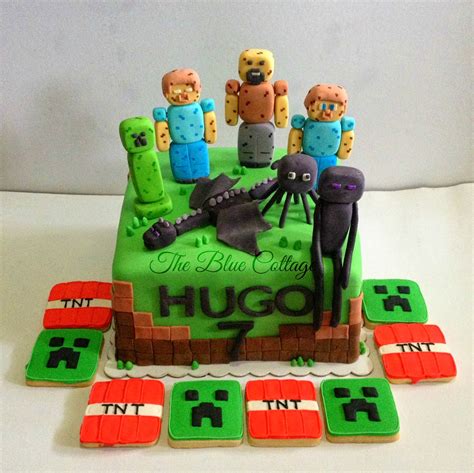 The Blue Cottage Fondant Birthday Cake And Sugar Cookies ~ Minecraft Creeper Tnt Steve