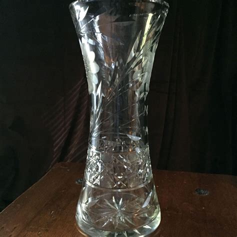 Stunning Tall Abp Cut Crystal Corset Vase Daisy With Leaves Geometric From Chappy On Ruby Lane