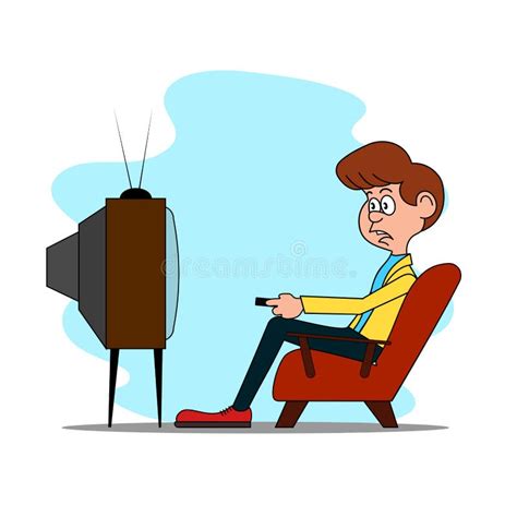 Cartoon Funny Man Watching Tv Stock Vector Illustration Of Room