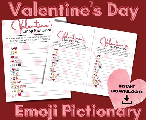 Valentines Day Emoji Pictionary Printable Valentines Games