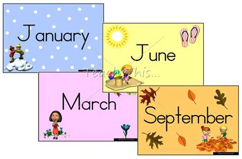 Months Seasons Of The Year Printables Preschool Flash Cards Months