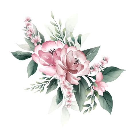 Bouquet Of Pink Watercolor Flowers 19640556 Png