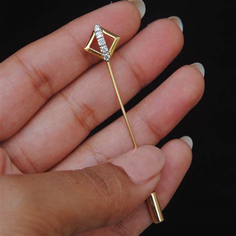 Diamond Lapel Pin In 14k Solid Gold Diamond Stick Pin For Etsy Canada