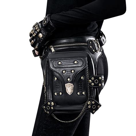 Fashion Steampunk Gothic Waist Leg Bag Retro Pu Leather Rivet Messenger