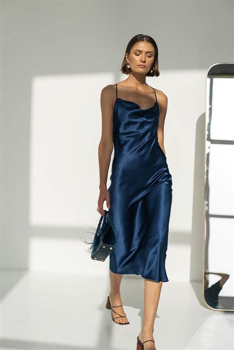 Royal Blue Silk Slip Dress Midi Blue Silk Cowl Neck Dress Silk Etsy Silk Cowl Neck Dress