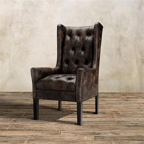 Halstead Tufted Leather Dining Arm Chair In Bronco Iron And Black