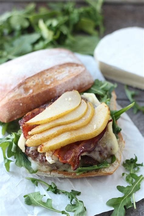 Bison Burgers With Brie Bacon And Carmelized Pears Come Together To