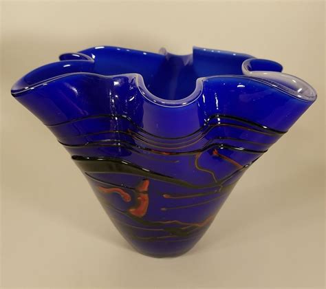 Large Vintage Cobalt Blue Art Glass Handkerchief Vase Murano Italy Bogo Sale Italy Art