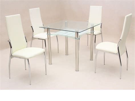 Maybe you would like to learn more about one of these? Square clear glass dining room table and 4 chairs - Homegenies