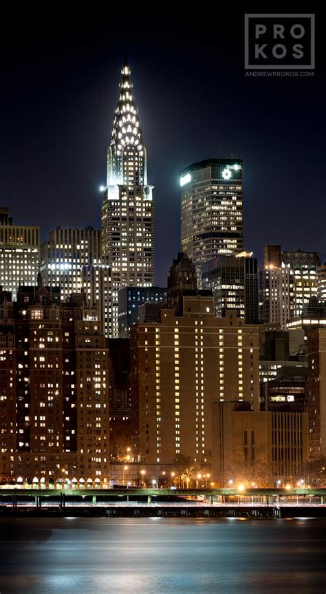 Panoramic View Of Manhattan And Chrysler Building At Night Fine Art