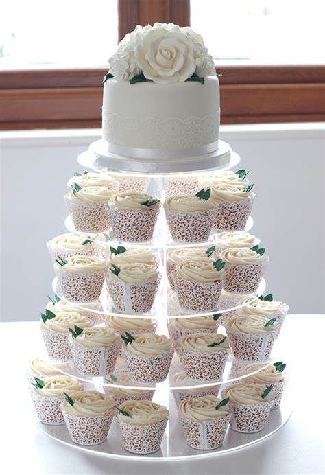 White Roses Wedding Cake And Cupcakes Cakey Goodness