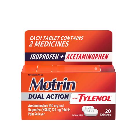 Motrin Dual Action With Tylenol Ibuprofen And Acetaminophen 20 Ct