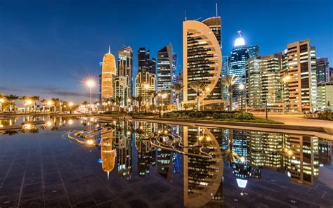Wallpaper Doha Qatar Sheraton Park Skyscrapers City Nights Lights