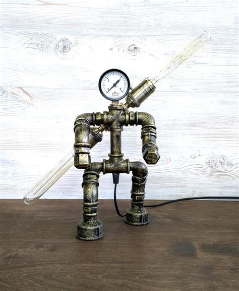 Steampunk Robot Table Lamp With Pressure Gauge Industrial Etsy