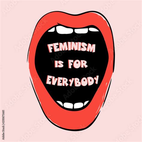Feminism Is For Everybody Feminist Quote Poster On A Pink Background Hand Drawn Illustration