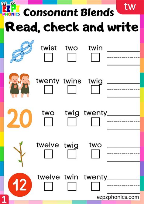 Tw Words Read Check And Write Phonics Consonant Blends Worksheet