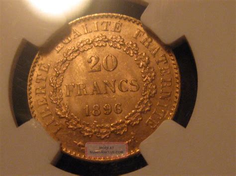 1896 France 20 Francs Gold Ngc Ms63 Uncirculated