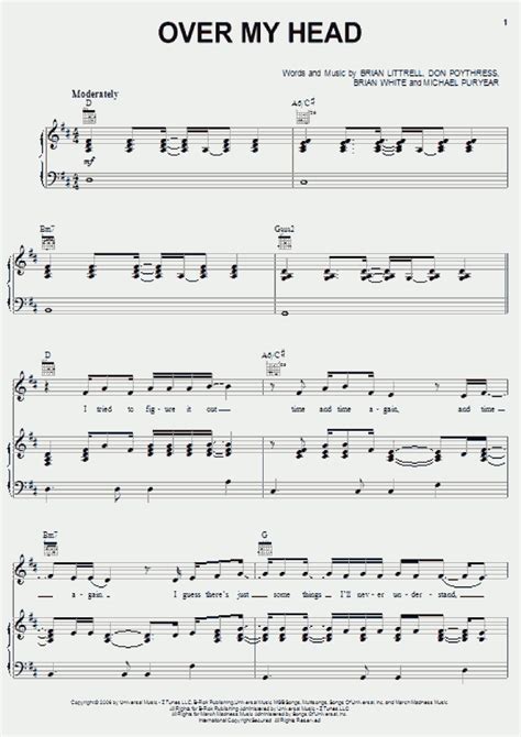Over My Head Piano Sheet Music Onlinepianist